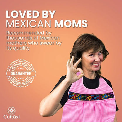Cuitáxi Traditional Mexican apron for women with deep pockets and beautiful flower embroidery 1 piece - Mandiles para mujer