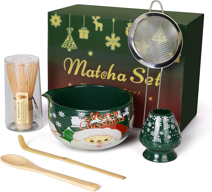 Christmas Matcha Whisk Set, Ceramic Matcha Set Includes Bowl & Holder, Bamboo Whisk (Chasen), Scoop, Spoon and Sifter, 6PCS Matcha Kit Covers Everything Needed for Making Matcha by Unknown
