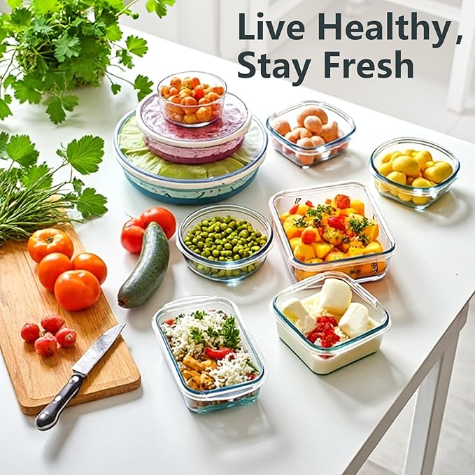 12 Pack Glass Food Storage Container Set with Lids Non Toxic, Stackable Borosilicate Glass Meal Prep Containers, Microwave, Oven, Freezer and Dishwasher Safe (Gray) - Image 7