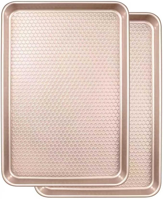 Wildone Baking Sheet Pan Set, Honeycomb Embossed Nonstick Baking Sheet 15x10 In, Thicker Carbon Steel Cookie Sheet, Even Heating Jelly Roll Pan, Rose Gold, 2 Pack by Wildone