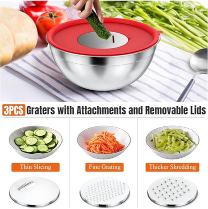 ENVTEK Mixing Bowls with Lids Set, 7 PCS Stainless Steel Mixing Bowls with 3 Grater Attachments, Size 4.5, 4, 3.5, 2.1, 1.5, 1.1, 0.7QT, Ideal for Kitchen Cooking Baking & Serving - Image 3