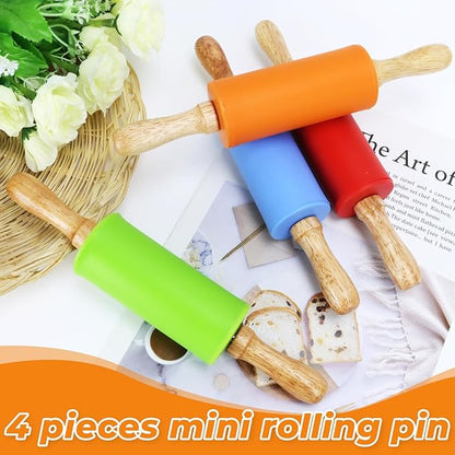 4 Pack Mini Rolling Pin for Kids, 9 Inch Wooden Handle Rolling Pin Non-Stick Silicone Rolling Pins for Children Cake Baking - Image 4
