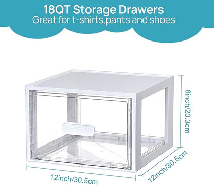 Vtopmart 4 Pack 18QT White Stackable Storage Drawers,Easily Assemble Closet Organizers,Plastic Storage Bins for Bathroom,Cabinet,Kitchen Pantry,Under Sink Organization(Medium)