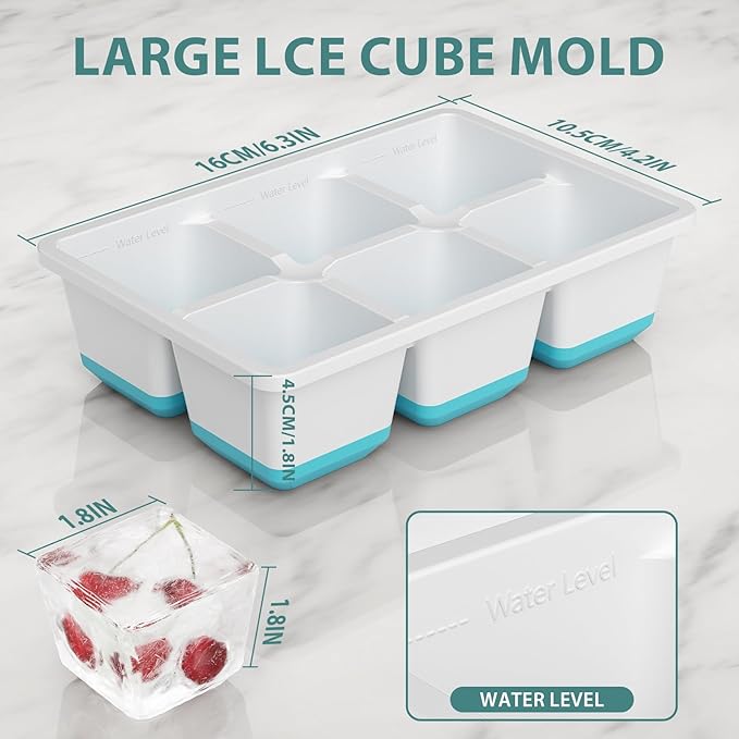 Optish Large Ice Cube Molds, 2 Pack Whiskey Square Ice Molds, 1.8 Inch Big Ice Cube Tray, Stackable Cocktail Ice Tray with Lid, Easy to Release (Blue) - Image 3