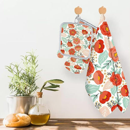 3 Pcs Kitchen Stuff, Kitchen Oven Mitts and Pot Holders Sets with Microfiber Wild Floral Kitchen Towels, Kitchen Accessories,Gifts for Women