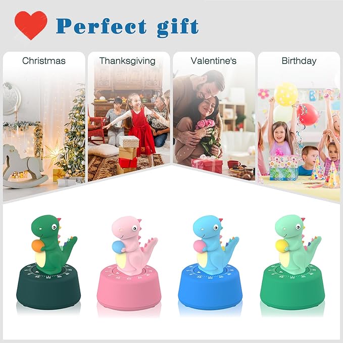 ELE DEPI 60 Minutes Mechanical Kitchen Timer,Cute Dinosaur Timer for Kids,Wind Up Egg Timer for Cooking,Reading,Classroom and Do Sports. (Sky Blue)