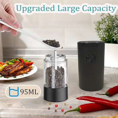 Electric Salt and Pepper Grinder Set, Automatic Salt Pepper Mill Grinder with Adjustable Coarseness, One-Button Control, Easy Filling Larger Capacity with Led Light for Home Kitchen Appliances (Black)