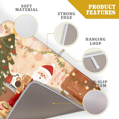 Christmas Dish Drying Mat for Kitchen Counter 18x24 Santa Claus Gingerbread Winter Xmas Holiday Themed Absorbent Reversible Microfiber Drying Mats Kitchen Countertop Protector Dishes Drainer Rack Pad - Image 4