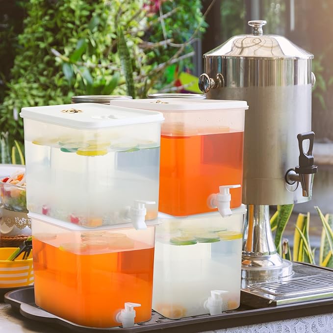 Domensi 6 Pack 2 Gallon Drink Dispenser for Fridge with Spigot Water Dispenser Leak Proof Lids Filter Screen Beverage Juice Container Sealed Plastic Lemonade Milk Cold Hot Drink Tea Jug for Party - Image 3