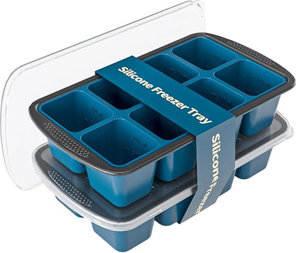 GORCI Ice Cube Tray For Freezer, 16 Large 1/2 Cub Cubes, Silicone Ice Trays For Freezer With Lid, Heavy-duty, Sturdy and Easy to Demold, Suitable for whisky, coffee, Herbs, Purees, 2-Pack by GORCI