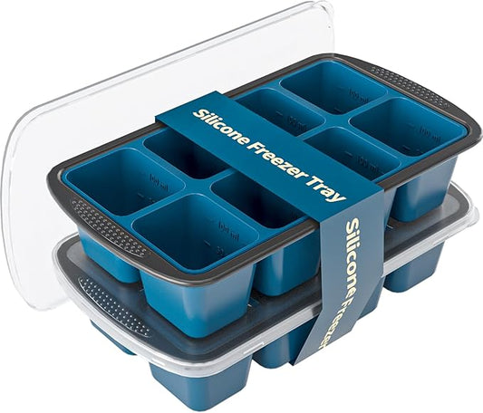 GORCI Ice Cube Tray For Freezer, 16 Large 1/2 Cub Cubes, Silicone Ice Trays For Freezer With Lid, Heavy-duty, Sturdy and Easy to Demold, Suitable for whisky, coffee, Herbs, Purees, 2-Pack by GORCI