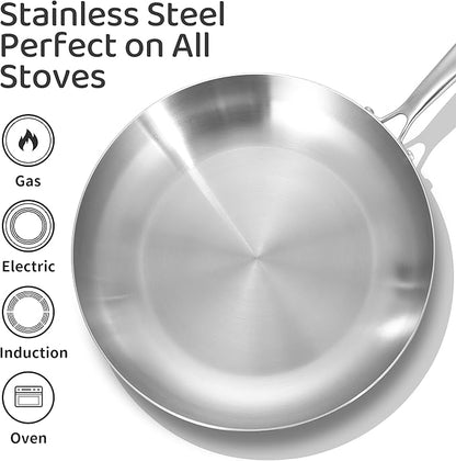 LOLYKITCH 8-10 Inch Tri-ply Stainless Steel Fry Pans and 6 QT Sauté Pan with Lid,Induction Cookware Set,Dishwasher and Oven Safe,Detachable Handle - Image 4
