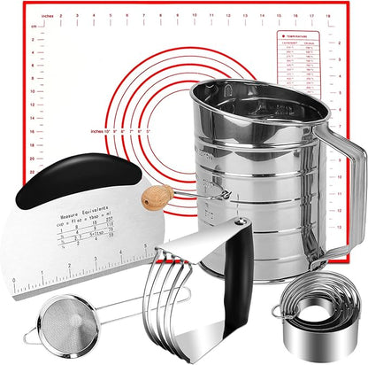 Biscuit Cutter Set,10PCS Stainless Steel Pastry Blender Set with Pastry Cutter,5PCS Biscuit Cutter,Dough Cutter,3 Cup Flour Sifter,Baking Mat and Fine Mesh Strainer for Cooking Cookies and Donuts by ATPWONZ