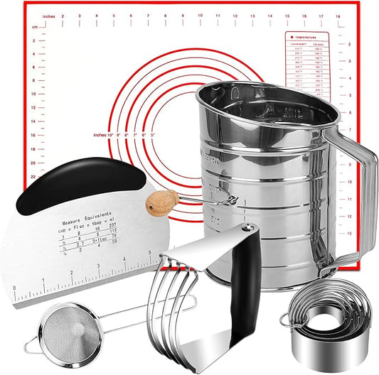 Biscuit Cutter Set,10PCS Stainless Steel Pastry Blender Set with Pastry Cutter,5PCS Biscuit Cutter,Dough Cutter,3 Cup Flour Sifter,Baking Mat and Fine Mesh Strainer for Cooking Cookies and Donuts by ATPWONZ