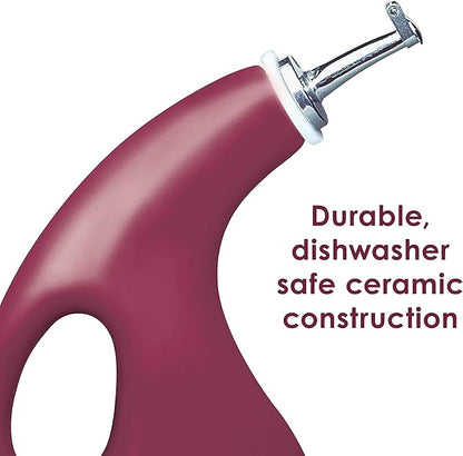 Rachael Ray Solid Glaze Ceramics EVOO Olive Oil Bottle Dispenser with Spout - 24 Ounce , Red - Image 3