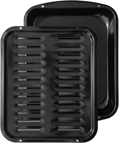 Broiler Pan for Oven Nonstick 16.75” x 13” Porcelain Nonstick Coated - Broiling Pan for Oven Withstands Heat up to 550° F - Heavy Duty Broil Pans and Rack Circulates Heat and Drains Fat (Black)