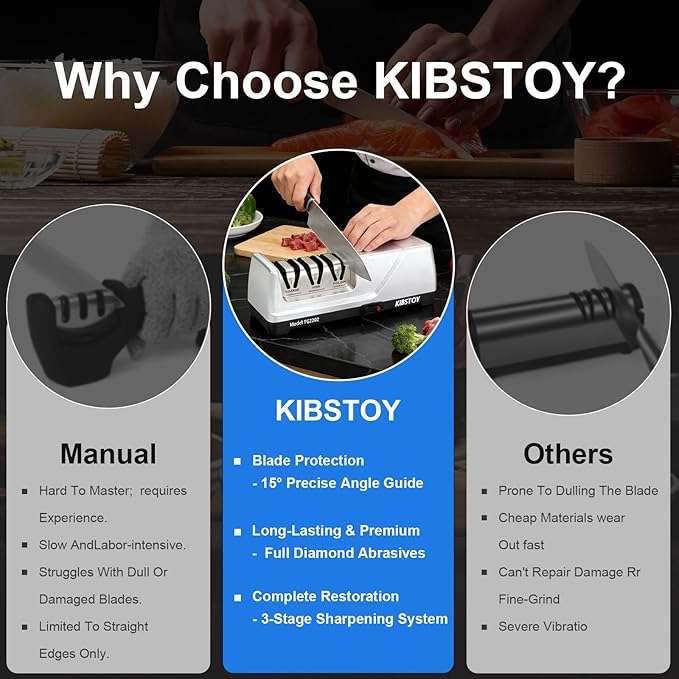 Knife Sharpener Electric, 3-Stage Professional Kitchen Sharpener with 100% Diamond Abrasive, 15° Precision Angle, Magnetic Dust Box, Fast Sharpening & Repair for Chef Knife, Paring Knife - Image 5