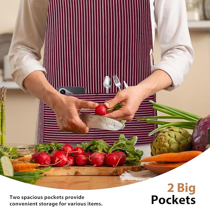 VALOME 2 Pack Kitchen Aprons, Apron for Cooking with 2 Pockets, Unisex Adjustable Neck Strap Chef Aprons for Men Women - Image 5