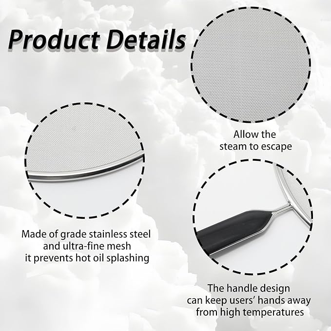 3 Pcs Splatter Screen for Frying Pan with Silicone Handle (9.8", 11.4", 13"), Stainless Steel Grease Splatter Guard for Kitchen Frying Pan Cooking to Prevent Oil Splatters - Image 3