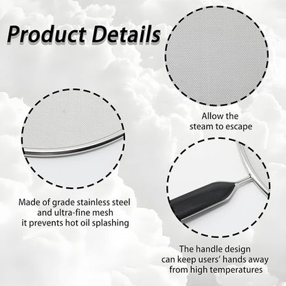3 Pcs Splatter Screen for Frying Pan with Silicone Handle (9.8", 11.4", 13"), Stainless Steel Grease Splatter Guard for Kitchen Frying Pan Cooking to Prevent Oil Splatters - Image 3