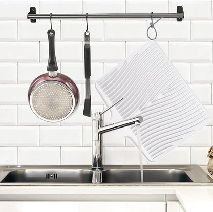 TIKNIK Silicone Dish Drying Mat, Stone Drying Mat for Kitchen Counter with Built-In Drain, Non-Slip Drain Pad with Built-in Drain, Heat Resistant Stone Drying Mat, Hangable, White-1pcs, 20" x 15" - Image 5