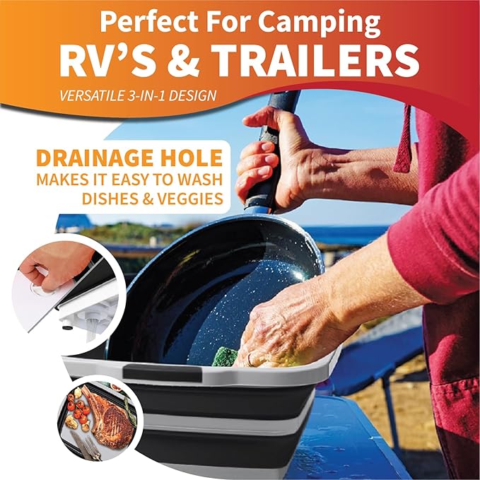 All-in-One Collapsible BBQ Prep Tub - Marinating Station & Food Storage with Built-in Cutting Board & Airtight Lid - Perfect for Grilling, Camping & Kitchen Organization (Orange)