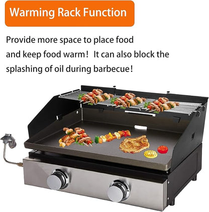 Universal Wind Screen/Guard and Griddle Warming Rack Set Fit for Griddle from 22" to 28" Without Hood, Griddle Accessories for Blackstone 22", 28" Griddle and Other Griddle with Rear Grease