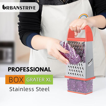 Urbanstrive Cheese Grater With Container, Professional Cheese Grater with Handle, Stainless Steel Graters for Kitchen Handheld, Box Grater with 4 Sides for Vegetables, Ginger, Potatoes (Coral) - Image 5
