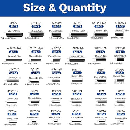 248 Pcs SAE Roll Pin Assortment Set Steel Split Expansion Pin 10 Sizes 1/16 5/64 3/32 1/8 5/32 3/16 7/32 1/4 5/16 3/8 Inch for Automotive Repair Machinery Home