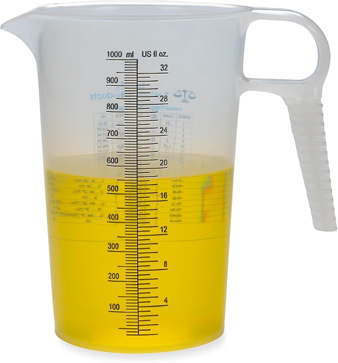 32oz (1 Quart) Measure Pitcher with Convenient Conversion Chart – Extra Strong Food Grade – Great for Cooking, Home Hobbies, Shop Oil and Fluids, Spa Chemicals with High Chemical Resistance by Turnah by Turnah