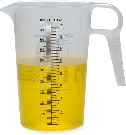 32oz (1 Quart) Measure Pitcher with Convenient Conversion Chart – Extra Strong Food Grade – Great for Cooking, Home Hobbies, Shop Oil and Fluids, Spa Chemicals with High Chemical Resistance by Turnah by Turnah