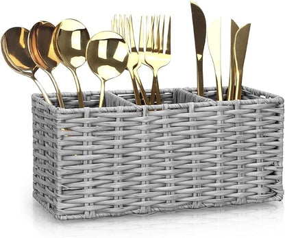Ayiaren Grey Plastic Cutlery Silverware Holder Small Utensil Organizer Holders for Kitchen Counter Party Flatware Caddy Table Silverware Organizer Basket Spoon Knife Fork Holder Picnic Utensil Caddy