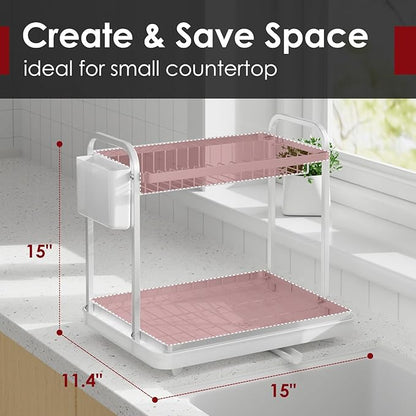 Sakugi 2-Tier Dish Drying Rack - Stainless Steel Dish Rack with Cutlery & Utensil Holders for Kitchen Counter, Sink Organization and Storage for Small Family, 15" W x 11.4" L x 15" H, Silver - Image 2