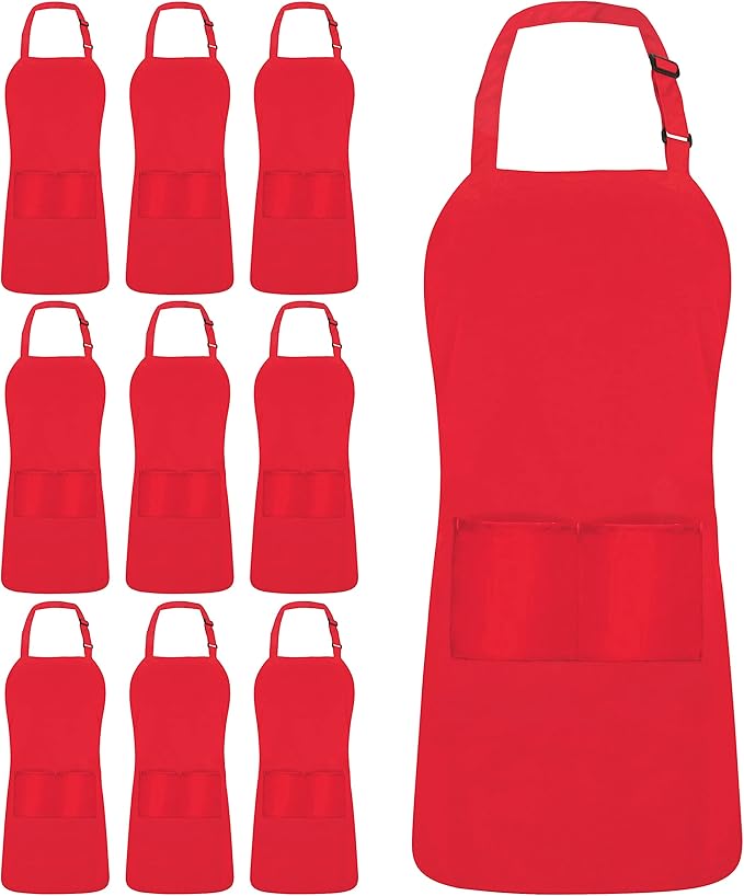 Utopia Kitchen 10 Pack Bib Apron Adjustable with 2 Pockets, Water and Oil Resistant, Cooking Kitchen Chef Apron for Women Men by UTOPIAKITCHEN