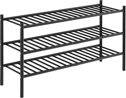 ROMGUAR CRAFT 3-Tier Bamboo Long Shoe Rack, Free Standing Wood Shoe Shelf Storage Organizer for Closet Entryway Stackable 35"x11"x20" (Black) - Image 7