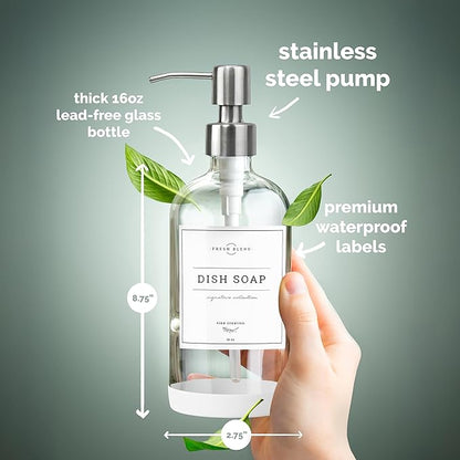 Vine Creations Clear Glass Soap Dispenser, 2 Pack Kitchen Soap Dispenser Set with Stainless Steel Pump, 16 oz Hand Soap or Dish Soap for Bathroom or Kitchen with Waterproof Labels - Image 6