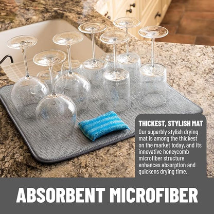 Bellemain XL Dish Mat Microfiber Dish Drying Mat, Super absorbent (Grey, 16" x 18") - Image 2