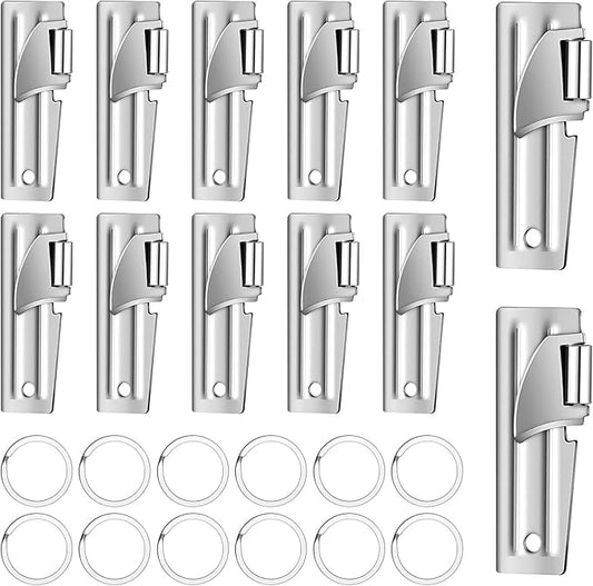 12 Pieces Military Style Can Openers with Key Rings, Anglecai Military Camping Can Openers Stainless Steel Army Survival Cans Opener Portable Cans Opener for Traveling (Style 5 (P51))