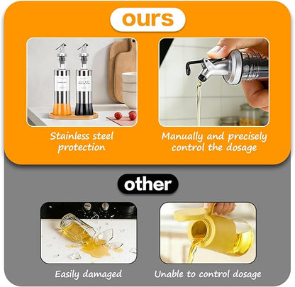 Olive Oil Dispenser Bottles for Kitchen with Bamboo Tray, Oil and Vinegar Dispenser Set, Stainless Steel Glass Dispensers for Kitchen, Dispenser Bottle of 300ml - Set of 2 - Image 5