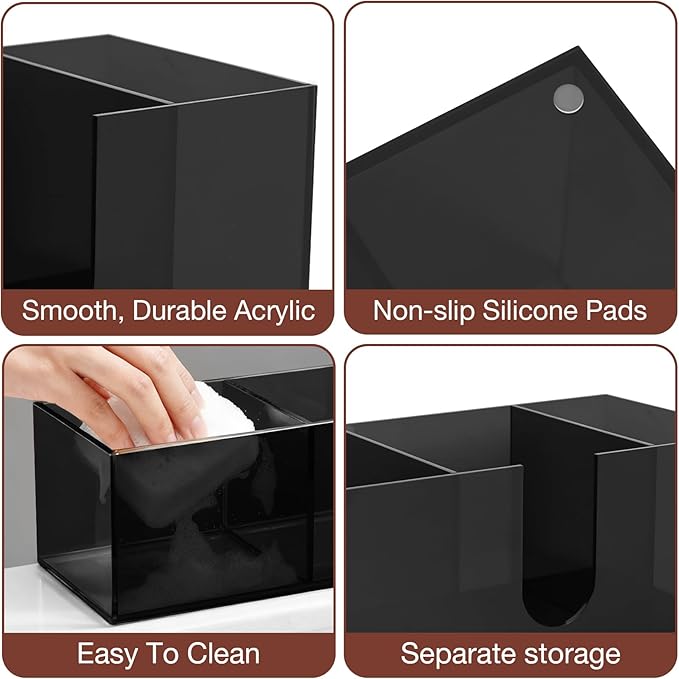 Acrylic Coffee Cup Holder for Countertop, 3 Slots Acrylic Coffee Bar Accessories and Organizer Anti Slip Waterproof, Clear Coffee Station Organizer for Cup Lid Straw,Transparent Black