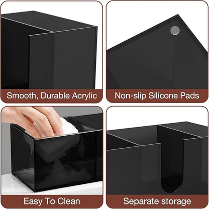 Acrylic Coffee Cup Holder for Countertop, 3 Slots Acrylic Coffee Bar Accessories and Organizer Anti Slip Waterproof, Clear Coffee Station Organizer for Cup Lid Straw,Transparent Black