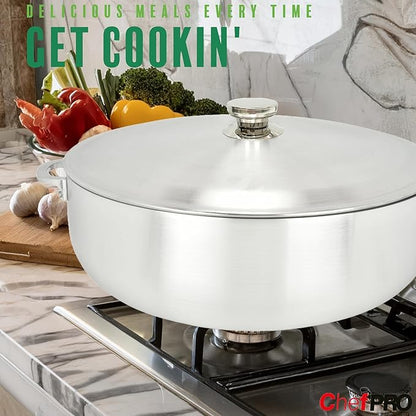 ALUMINUM CALDERO STOCK POT by Chef Pro, Durable Aluminum, Superior Cooking Performance for Even Heat Distribution, Perfect For Large/Small Groups, Riveted Handles, Commercial Grade, 28.4 Quart