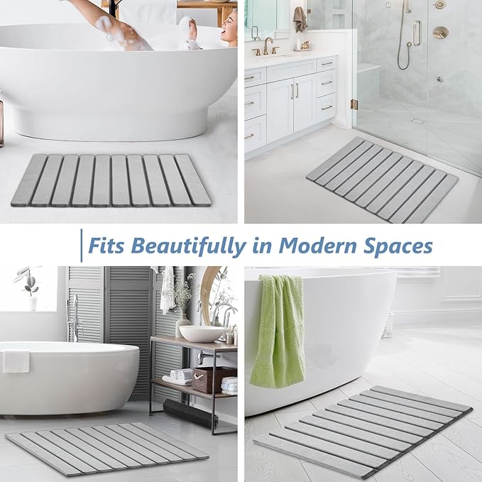 AWW Foldable Stone Bath Mat, Quick Dry Diatomaceous Earth Bath Mat with Non-Slip Mat, Super Absorbent, Easy to Clean, Compact for Small Bathrooms, 23.6 x 15.5, Light Grey - Image 6