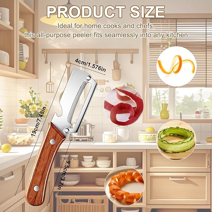 2-in-1 Multifunctional Vegetable Peeler with Wooden Handle & Stainless Steel Blade, Multifunctional Vegetable Peeler, Built-in Bottle Opener, Fruit & Vegetable Kitchen Peeling Tool (2Pcs) - Image 2