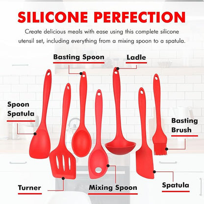 Chef Craft 42077 7 Piece Silicone Kitchen Tool and Utensil Set, Red - Image 5