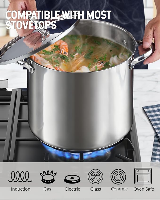 Cooks Standard 18/10 Stainless Steel Stockpot 16-Quart, Classic Deep Cooking Pot Canning Cookware with Stainless Steel Lid, Silver - Image 4