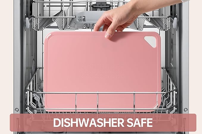 THETCHRY Plastic Cutting Board Set, Pink Cutting Board with Non-slip, Cutting Board for Kitchen Set of 3, Dishwasher Safe, BPA Free, Reversible, with Grip Handle, Pink - Image 4