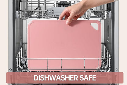THETCHRY Plastic Cutting Board Set, Pink Cutting Board with Non-slip, Cutting Board for Kitchen Set of 3, Dishwasher Safe, BPA Free, Reversible, with Grip Handle, Pink - Image 4