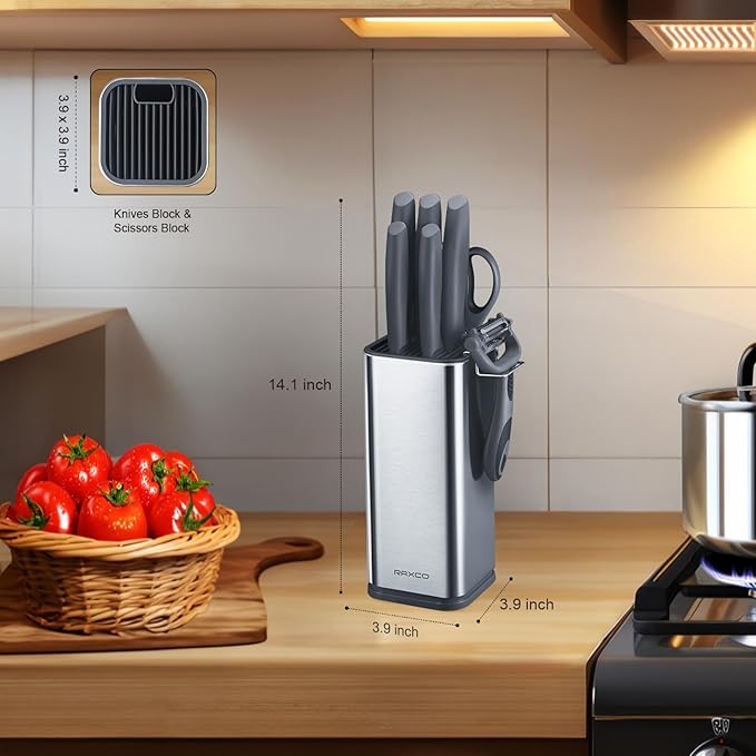 RAXCO 10-Piece Kitchen Knife Set | Stainless Steel Holder | Compact Design - Gray - Image 2
