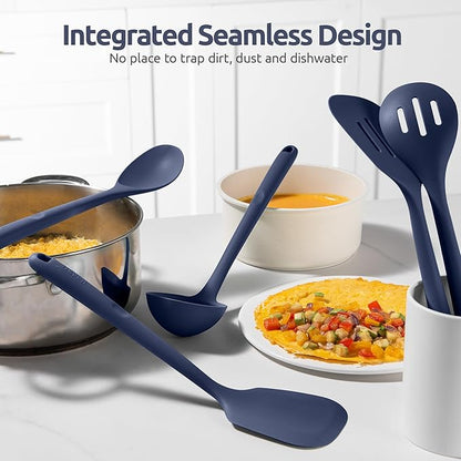Silicone Kitchen Cooking Utensil Set: U-Taste High Heat Resistant 13.6in Kitchen Gadgets, BPA Free Non Stick Rubber Cook Accessories For Stir Frying, Serving, Basting, Mixing (5 Pieces, Midnight Blue) - Image 8